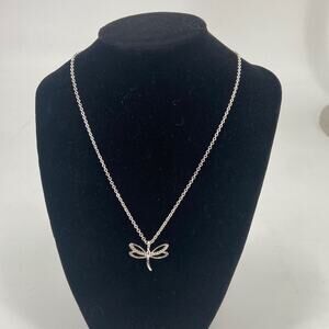 Dragonfly pendant silver tone necklace